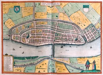 Kampen et la rivière IJssel ou Yssel, Pays-Bas (Gravure)