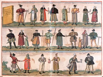 Divers costumes de Dithmarschen et des environs, Allemagne (gravure)