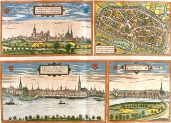 Vues et plans de Clèves, Duisbourg, Emmerich am Rhein en Allemagne et Genappe en Belgique
