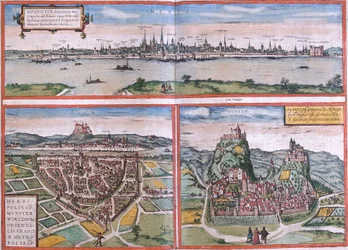 Vues de Mayence (Moguntia), Wurtzbourg, Allemagne et Sion (Sedunum) en Suisse