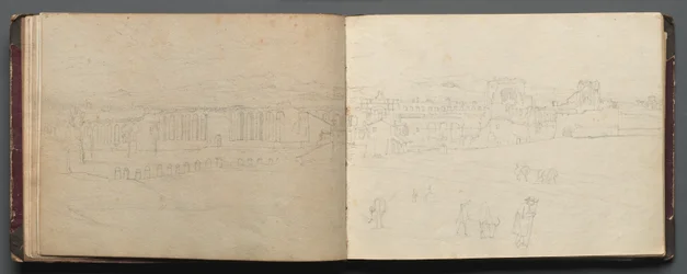 Album avec vues de Rome et des environs, études de paysage, page 08b et 09a : Vue panoramique...