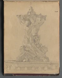 Album avec vues de Rome et des environs, études de paysages, page 21a : Fontaine romaine