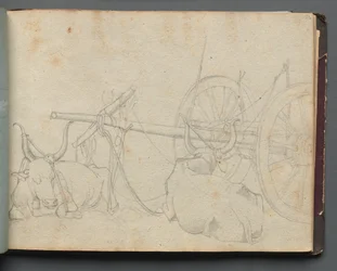 Album avec des vues de Rome et des environs, études de paysage, page 37a : Bœufs et chariot