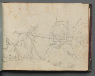 Album avec des vues de Rome et des environs, études de paysage, page 37a : Bœufs et chariot