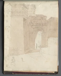 Album avec des vues de Rome et des environs, études de paysages, page 50a : Vue architecturale romaine