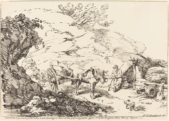 Cheval et charrette dans la carrière