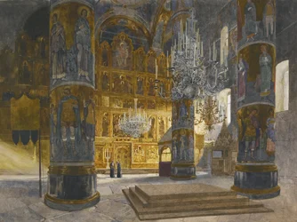 Intérieur de la cathédrale de la Dormition au Kremlin de Moscou, 1898
