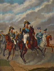 Le tsar Nicolas Ier de Russie avec le tsarévitch Alexandre et sa suite