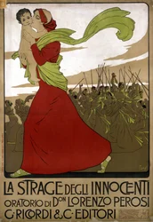 Affiche pour « La strage degli innocenti », oratorio du compositeur italien Don Lorenzo Perosi (1872 - 1956). Dessin de F. Laskoff