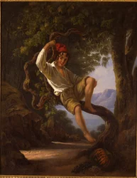 Un jeune garçon grimpant à un arbre