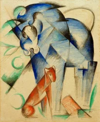 Animaux fabuleux (Cheval bleu et chien rouge)