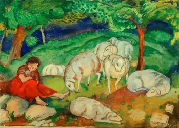 Bergère avec des moutons