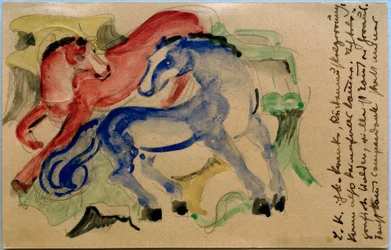 Cheval rouge et bleu