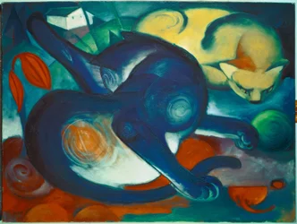 Deux chats, bleu et jaune