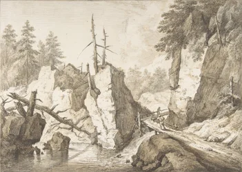 Paysage de montagne suisse avec petit pont enjambe un ruisseau
