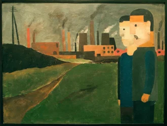 Paysage industriel avec ouvriers