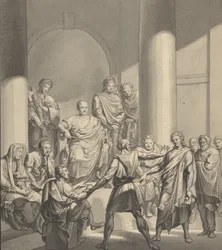 Assemblée de figures romaines, de Regulus, une pièce de Collin, 19e siècle