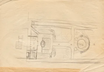 Croquis de conception pour la villa-atelier de Matsch - Façade du jardin et plan