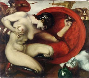 Amazone blessée par Franz, Ritter von Stuck (1863-1928). Huile sur toile, dimensions : 62,8 x 72,7
