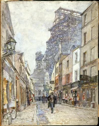 French: La rue du Chevalier-de-la-Barre, avec le Sacré-Cœur en construction