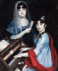Deux jeunes femmes au piano (aquarelle et gouache sur ivoire)