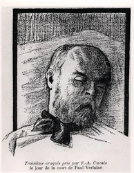 Croquis de Paul Verlaine sur son lit de mort, de 