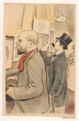 Verlaine et un homme inconnu regardant des estampes