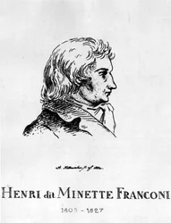 Cirque : Eau-forte par Frédéric Hillemacher, portrait de Henri Franconi, dit Minette Franconi (1805-1827) - dans « Le Cirque Franconi »
