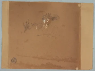 Dessin
Dessin, Niagara près du tourbillon montrant des arbres et un rocher, septembre 1858