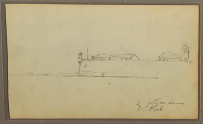 Dessin, un fort ; au verso : croquis botaniques, maison, 1857