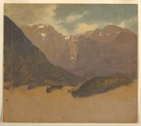 Dessin, paysage alpin (Bavière ou Suisse), 1868