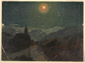 Dessin, Paysage alpin de nuit, 1868
