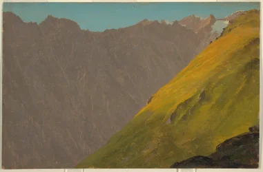 Dessin, paysage alpin, Bavière ou Suisse, 1868
