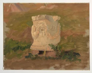 Dessin, Athènes, sculpture dans le théâtre de Dionysos, avril 1869