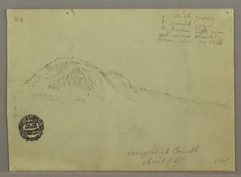 Dessin, Colline nue, Acropole de Corinthe, Grèce, avril 1869