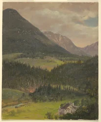 Dessin, paysage des Alpes bavaroises, 1868