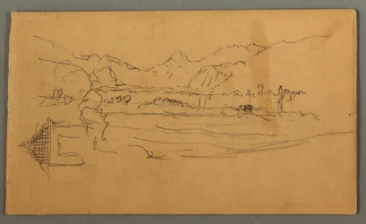 Dessin, Vallée large, hangar, St. Gilgen, Autriche, peut-être 1868