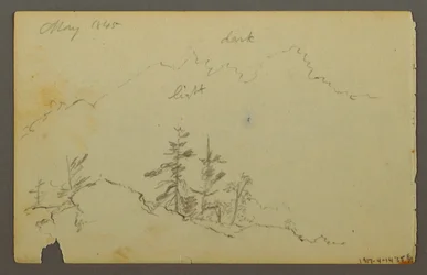Dessin, Grand paysage vallonné avec des nuages, 1844