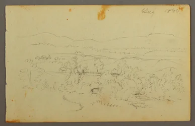 Dessin, large vallée avec des fermes, 1844