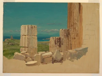 Dessin, Colonnes brisées, vue du Parthénon, Athènes, avril 1869