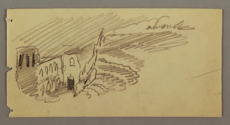 Dessin, bâtiment au clair de lune, peut-être 1869
