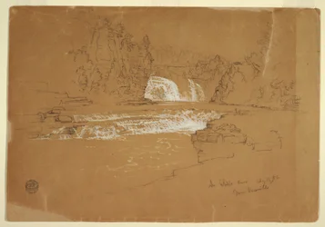 Dessin, Cascades de la rivière Ausable, près de Keesevill, New York, 13 août 1856