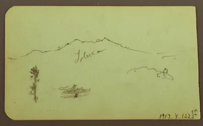Dessin, église ; verso : paysage de montagne, "Taluca", 1883