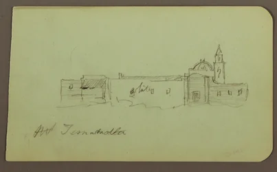 Dessin, église ; verso : paysage de montagne, "Taluca", 1883