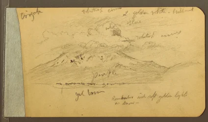 Dessin, montagnes couvertes de nuages, 1889