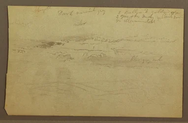 Dessin, étude de nuages sur des collines, années 1860