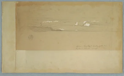 Dessin, Ciel nuageux sur un terrain vallonné et boisé, peut-être 1857