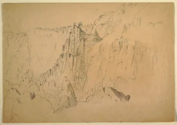 Dessin, côte avec des rochers escarpés, août 1885