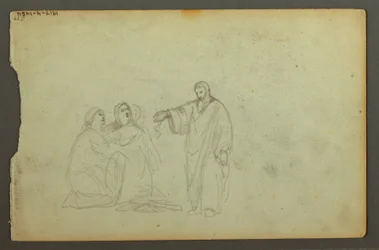 Dessin, chariot couvert, trois études de femme, peut-être 1868