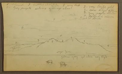 Dessin, vaches dans un paysage ; verso : bambou, 1857